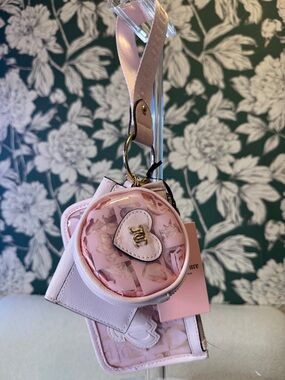Juicy Couture Soft Pink Heart Accent Mini Bag Charm with Card Holder NWT